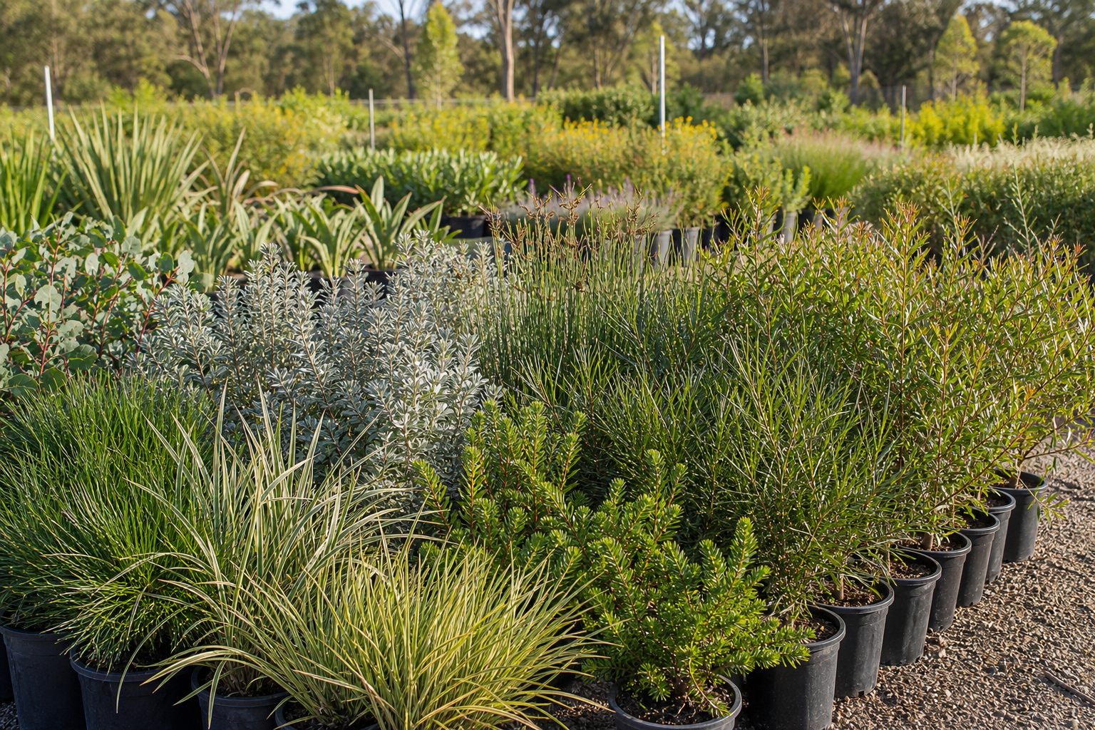 Native pot stock prepared for landscape supply