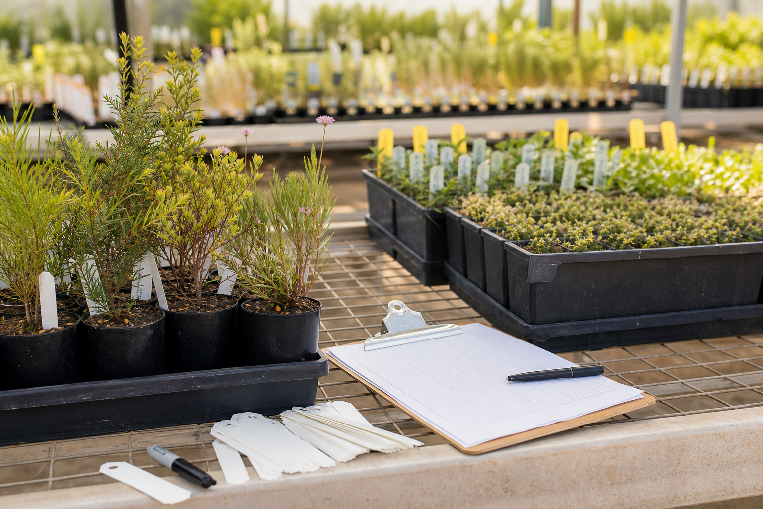 Nursery stock planning with plant trays and order notes